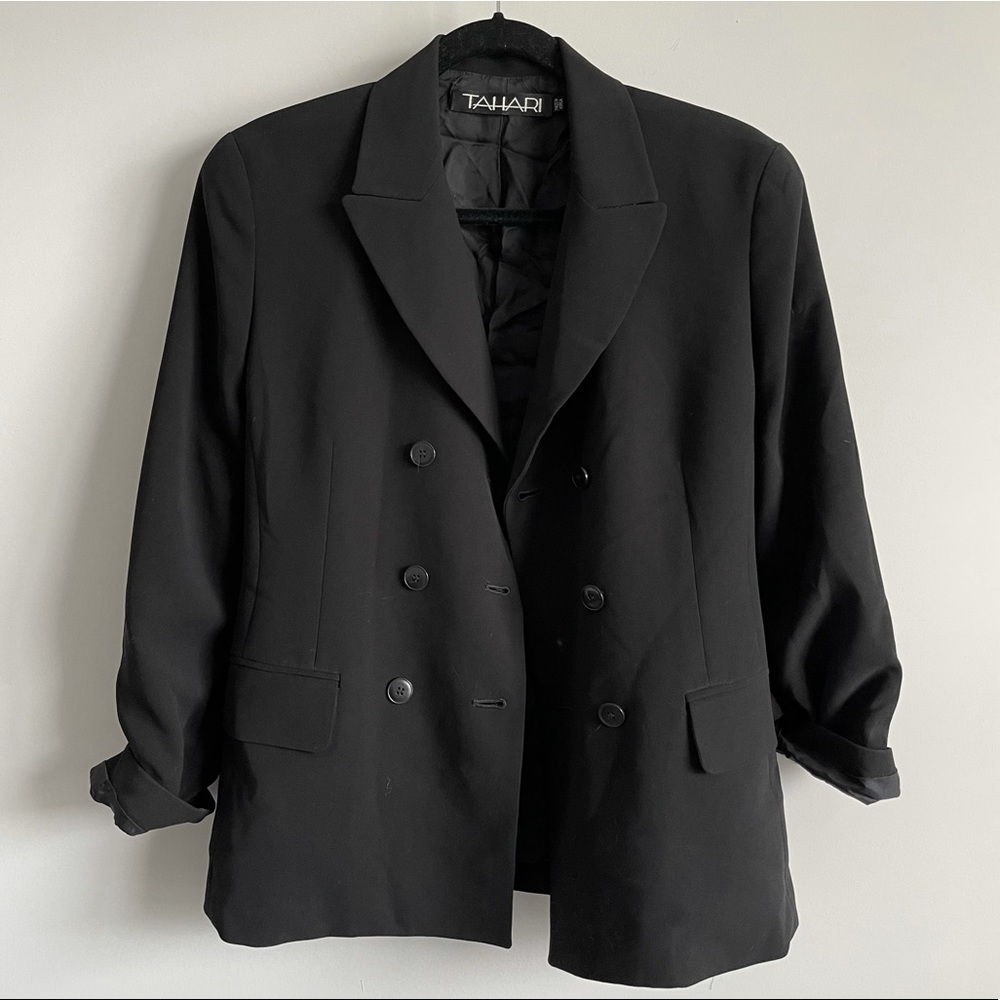 Tahari Black Classic Button Front Blazer Jacket